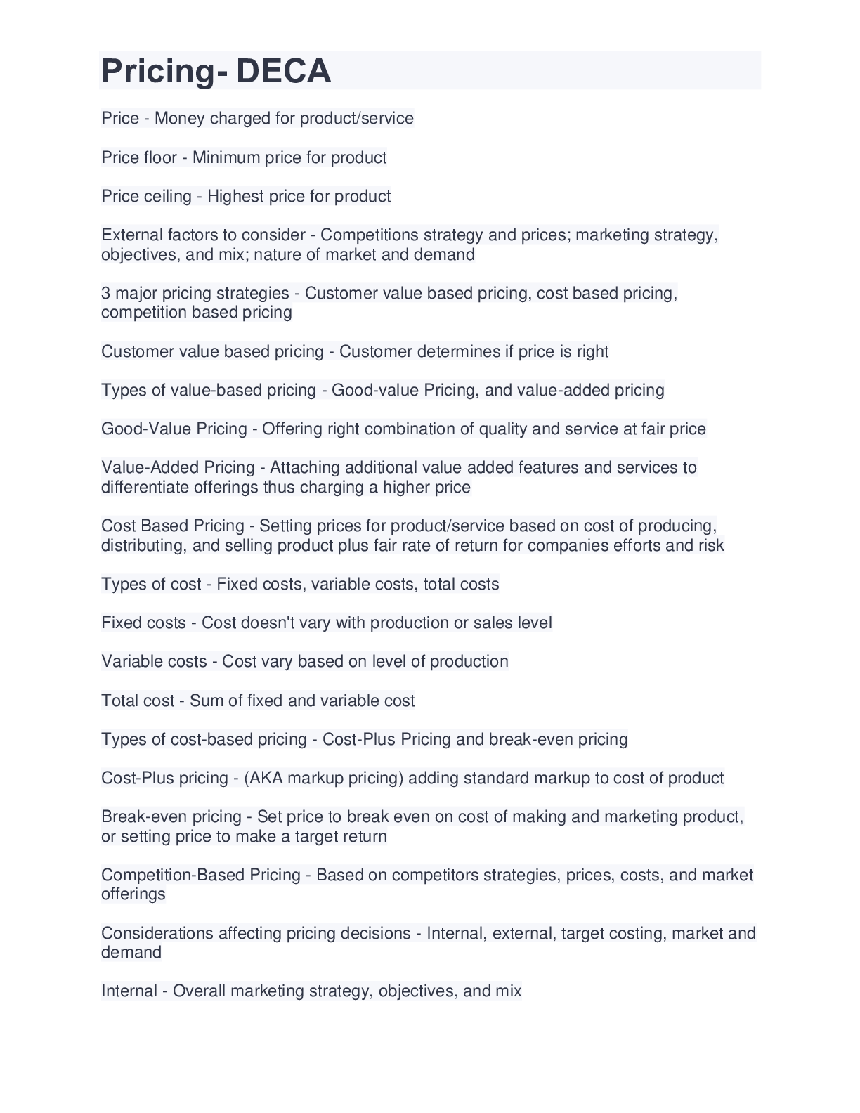 Pricing DECA Browsegrades